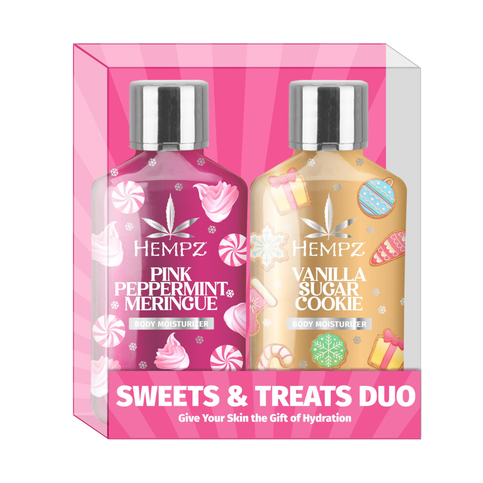 Hempz Pink Holiday Mini Lotion Gift Set Peppermint & Frosted Vanilla Sugar Cookie Moisturizer Sweets & Treats Duo 2.25 Oz