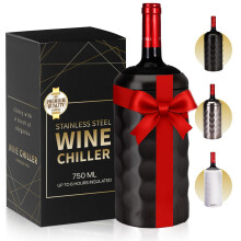 Premium vinkylare - 750 ml flaskkylare i rostfritt stl med dubbla vggar & vakuumisolerad - Hller vinet kallt i 6+ timmar - Perfekt julklapp ti