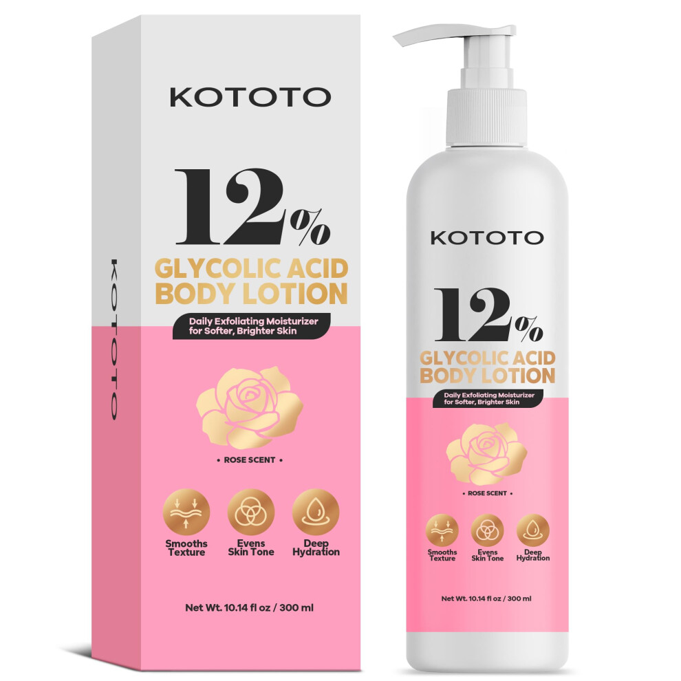 Kototo 12% Glycolic Acid Lotion (10.14 Fl Oz) Moisturizing Body Lotion For Dry Skin Lotions For Extremely Dry Skins Skin Exfoliator For Body Revi