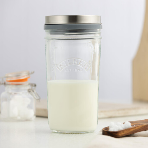 Kilner Kilner Glass Kefir Jar Set with Silicone Cap Beech Spoon Stainless Lid 500ml 1