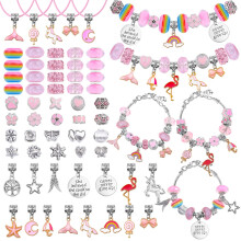 Flasoo Kit per realizzare braccialetti con ciondoli fai-da-te Kit di gioielli con unicorno sirena rosa regali artigianali per compleanno Natale C