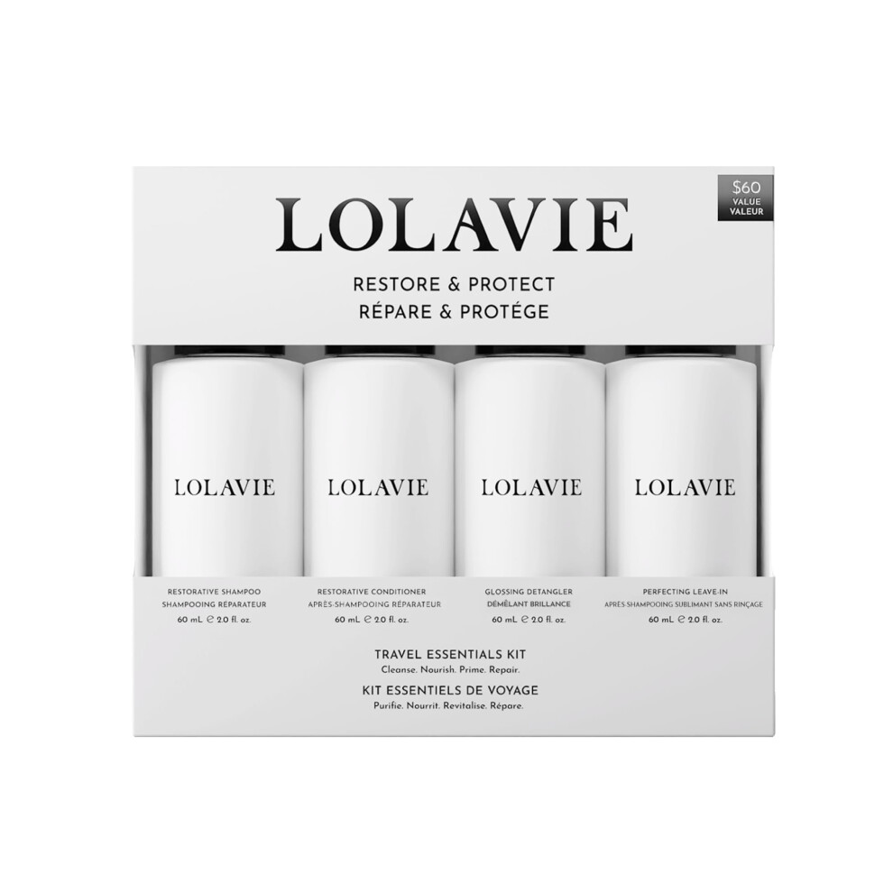 Photos - Hair Product LolaVie Restore & Protect Travel Kit - Includes TSA-Approved Shampoo Conditioner Detangler & Leave-In - Vegan Cruelty Free C