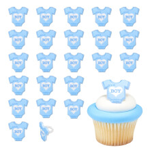 C'est un garon ! 24 dcorations de cupcakes pour fte prnatale, anneaux de cupcakes bleus, dcorations de gteaux sans danger pour les aliments