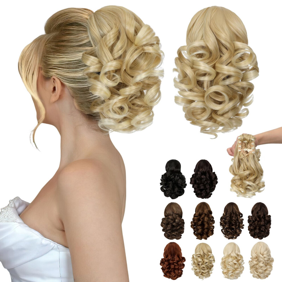 Fanguilar Ponytail Extension 9"""" Short Claw Clip Ponytail Extension Curly Wavy Jaw Clip On Pony Tails Hair Extension Synthetic Hairpiece For Women