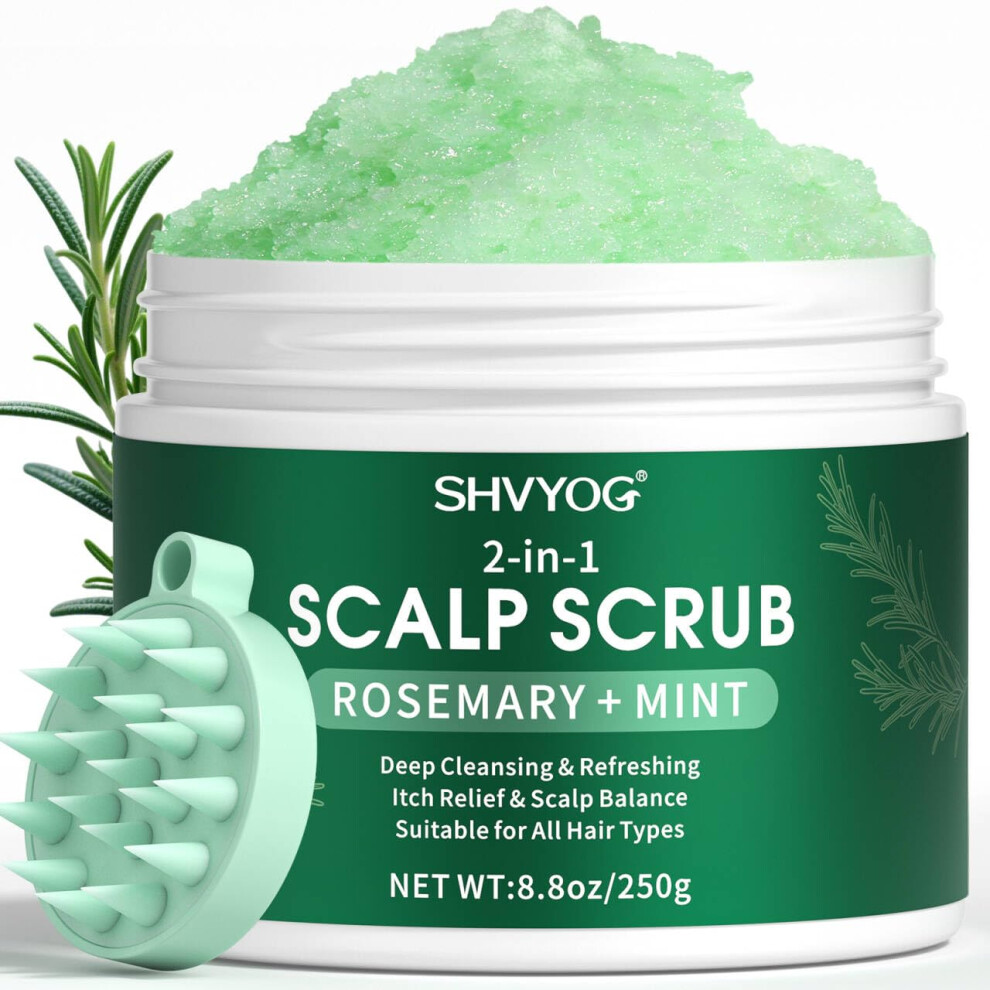Shvyog Scalp Scrub Rosemary Exfoliator Scrub With Peppermint & Sea Salt Anti-Dandruff Detox Clarifying Exfoliator Shampoo For Deep Scalp Cleanse Wi