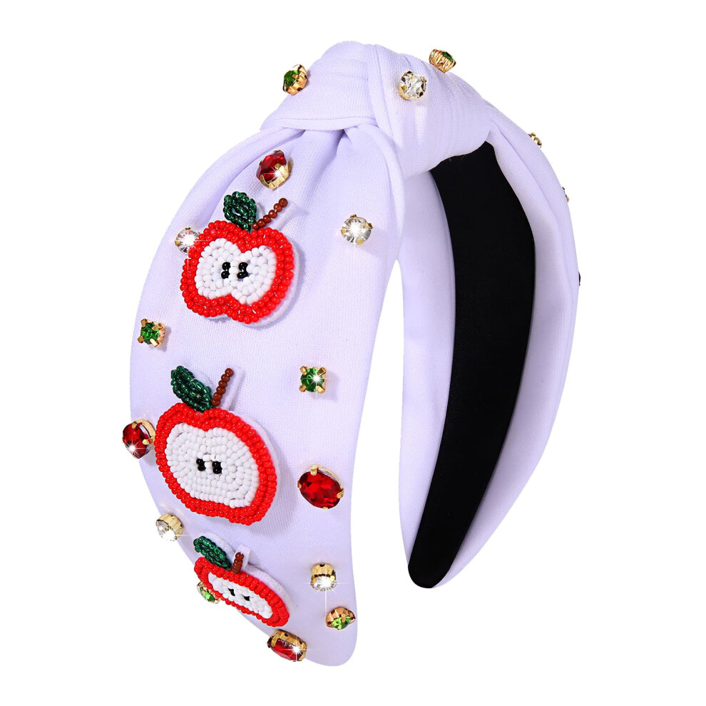 Nvenf Unisex White Teacher Headband For Women Crystal Pearl Knotted Headband Rhinestone Beaded Fri-Yay Embellished Top Knot Headbands Back To School Teacher Access