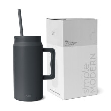 Schlichter, moderner 50-Unzen-Becherbecher mit Henkel und Strohhalmdeckel | Wiederverwendbare, isolierte, groe Reisekrug-Wasserflasche aus Edels