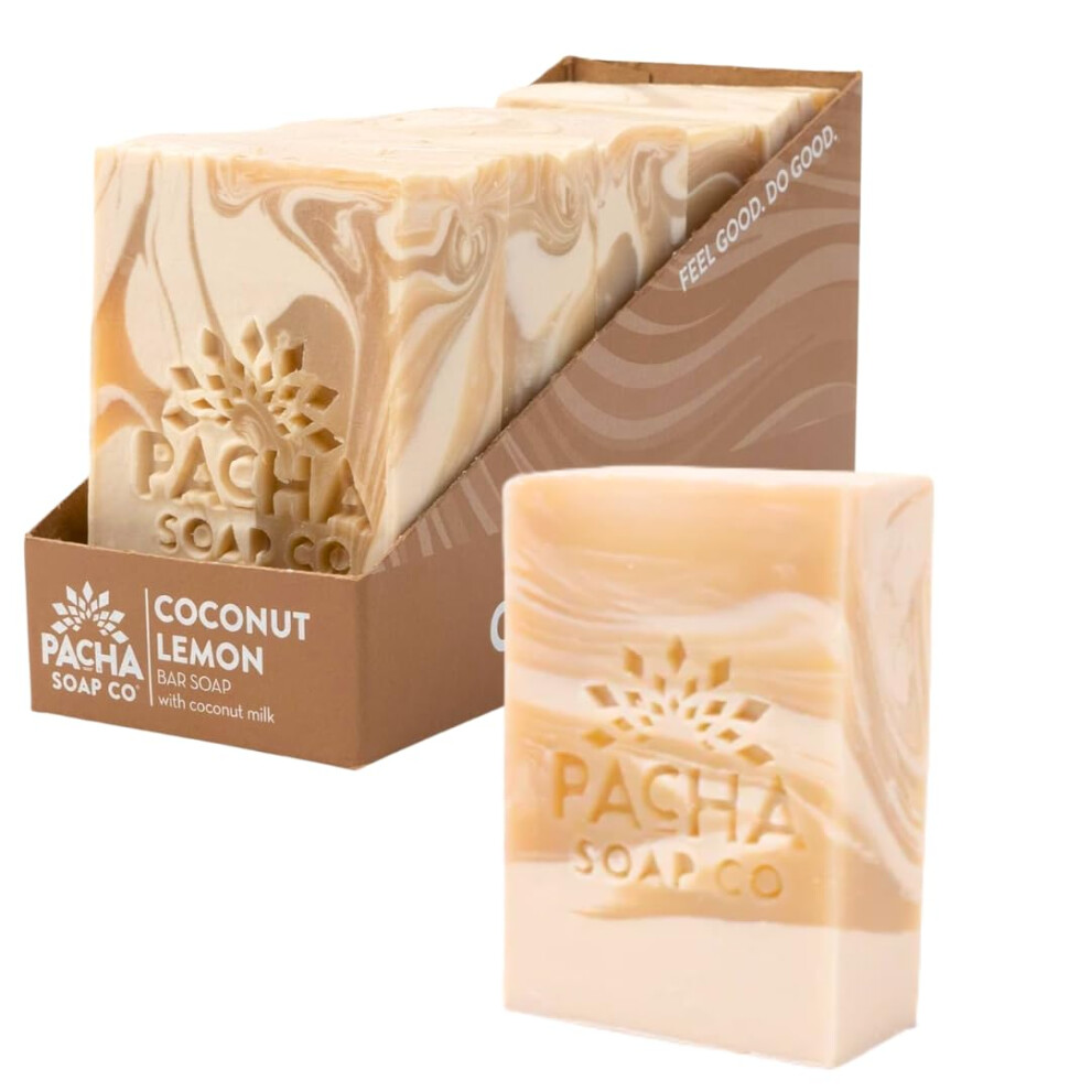Pacha Soap Co . Bar Soap Coconut Lemon 5-Pack (4 Oz Ea) - Premium Handcrafted Hydrating Natural Face Wash Hand Cleanser Body Wash Soothing Ess