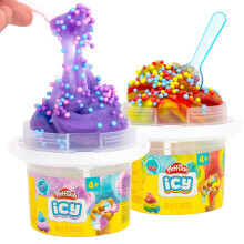 Play-Doh ICY - Lot de 2 parfums de cerise arc-en-ciel et de framboise bleue tie-dye comprenant une mini spatule et des mlanges amusants - Jouets