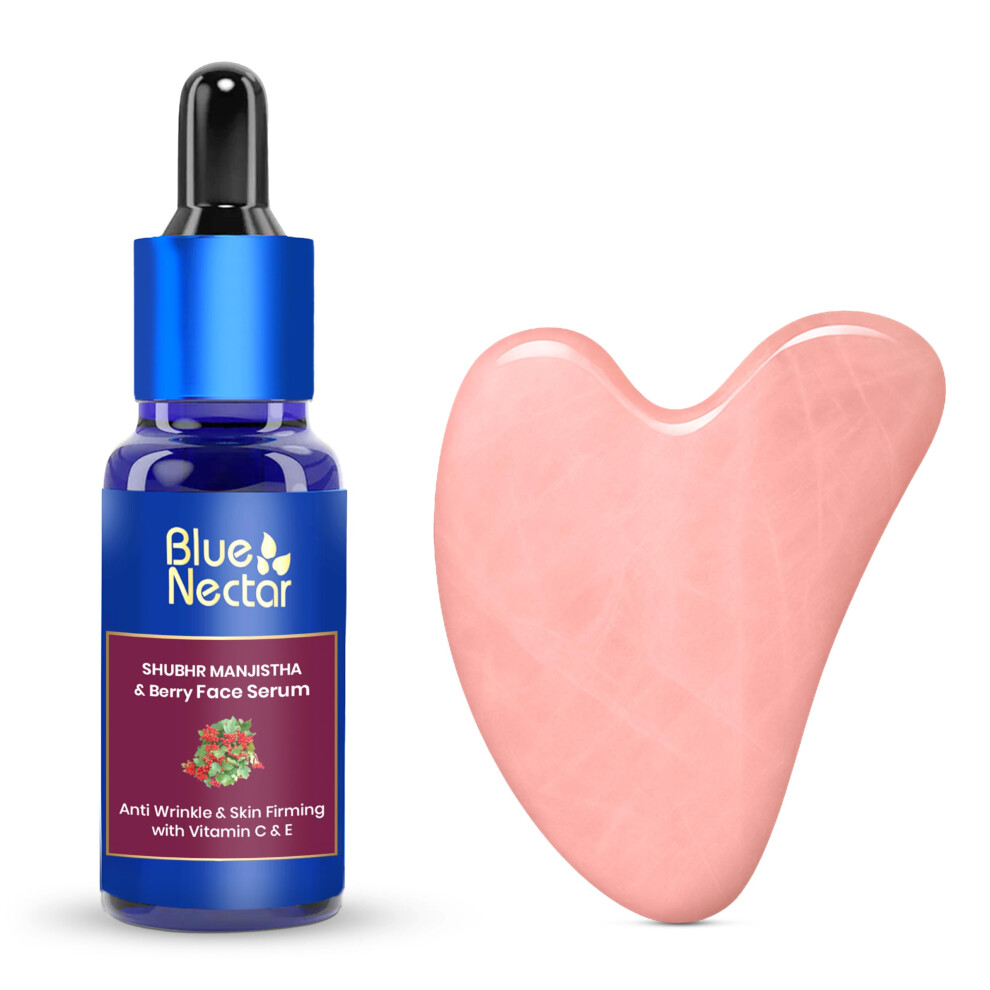 Blue Nectar Manjistha & Berry Serum With Gua Sha For Face | Hydrating Vitamin C Serum For Women & Men (13 Herbs 1 Fl Oz)