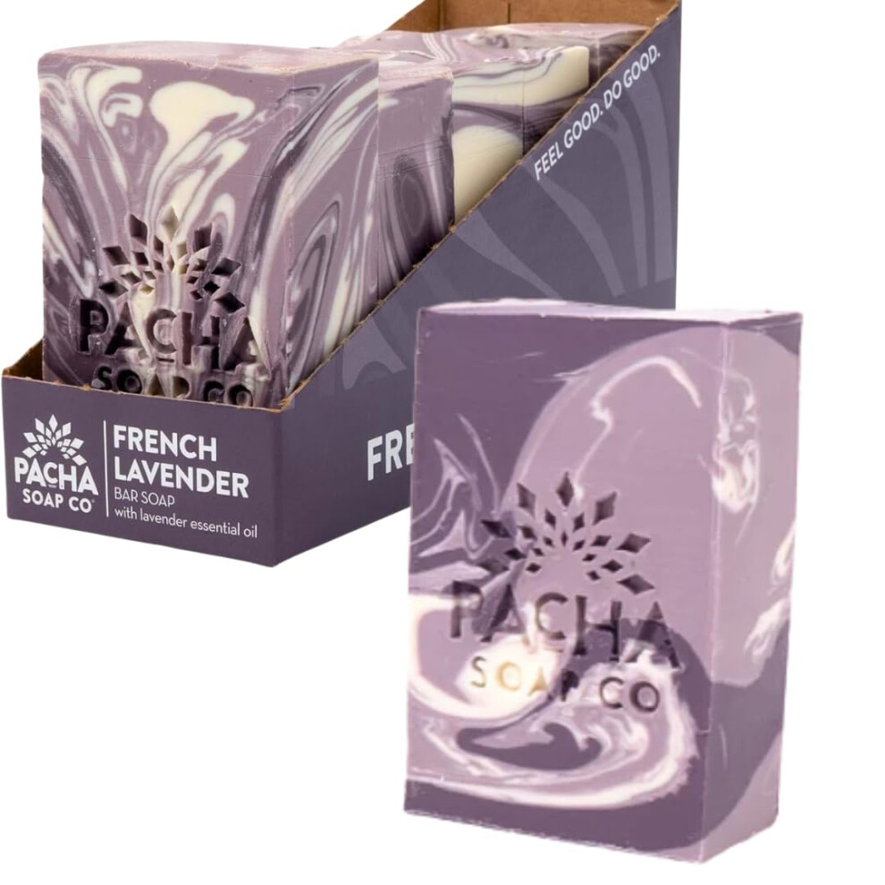 Pacha Soap Co Lavender Bar Soap - Premium, Handcrafted, Hydrating, Natural Face Wash, Hand Cleanser, Body Wash, Soothing Essential Oils (French 5-Pa