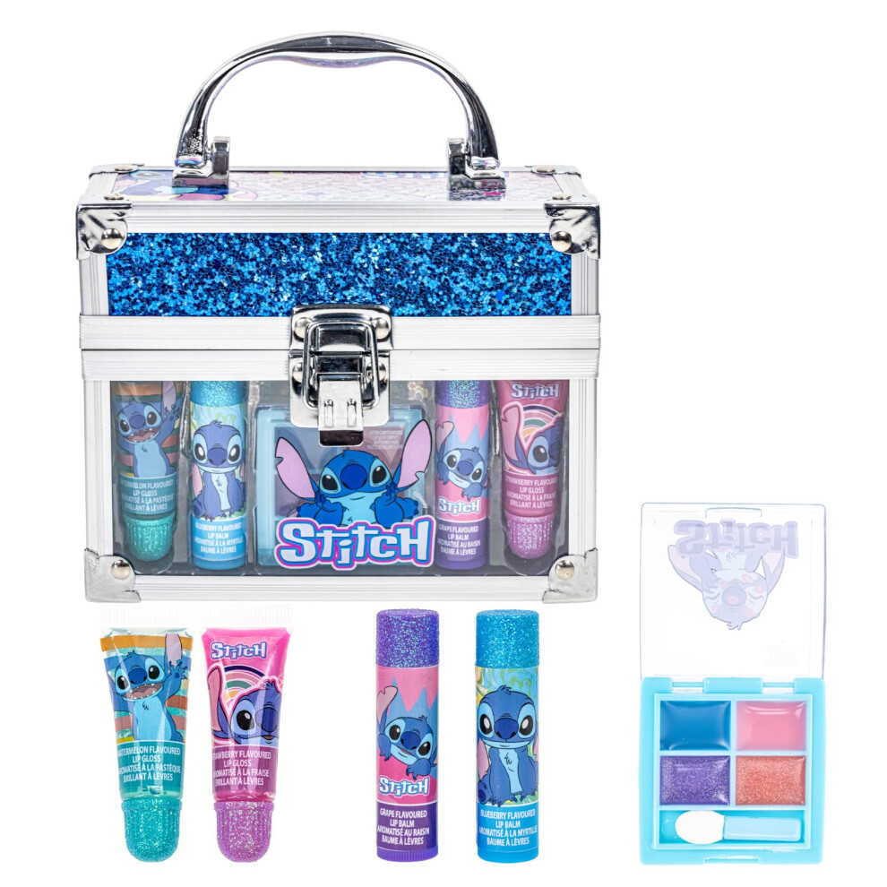 Townley Girl Disney Stitch Beauty Mini Train Case Set Includes Lip Gloss Tube Lip Balm Lip Gloss Compact For Girls Parties Sleepovers By