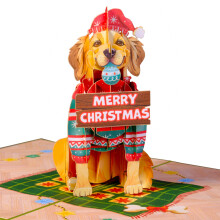 Paper Love Pop-Up julkort | 3D Golden Retriever Dog Card Julklapp till familj eller vnner | 5"""" x 7"""" med kuvert & anteckningsetikett