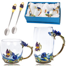 DUMVOIN Tekop i glas Kaffekrus Fancy tekops?t F?dselsdag jul Valentinsdag gaveid? til te elskere og kvinder Nyhed Kaffekrus Rose Flower Emalje Te