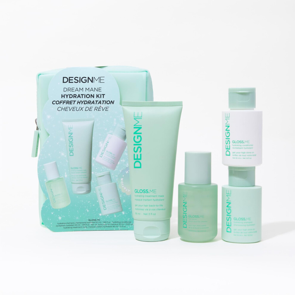 Design.me Designme Gloss.me Hydration Kit |Moisturizing Shampoo Conditioner Mask & Hair Oil | With Argan Oil | For Dry & Frizzy Hair - Hydrating Anti-Frizz