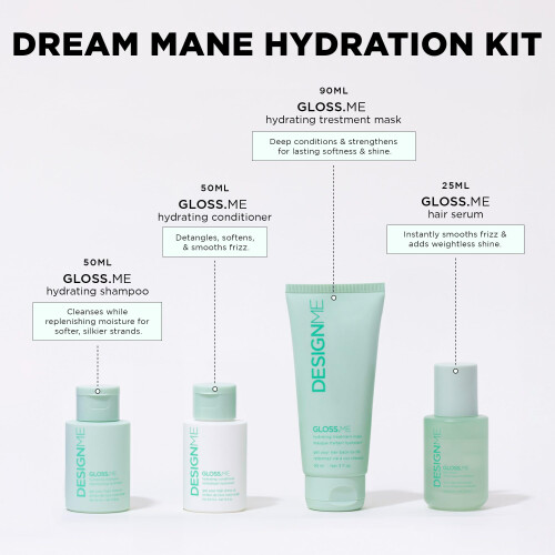 DESIGNME GLOSS.ME Hydration Kit | Feuchtigkeitsshampoo, Conditioner, Maske & Haaröl | Mit Arganöl 1