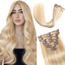 Echthaar Clip-In Extensions, Nahtlose Balayage Clip-Ins für Frauen, Unsichtbar, 8 Stück, Dunkelblond