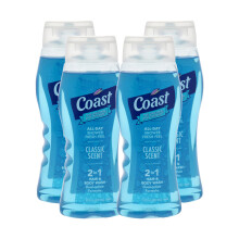 Coast Lot de 4 nettoyants pour cheveux et corps 2 en 1  Mousse riche et mousseuse  Formule de rinage propre sans desscher la peau  Double ac
