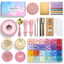 Wachssiegel-Stempelset, 24 Farben und 600 Perlen, mit Geschenkbox, Siegelwachswrmer, Stempellffel und Metallstift fr Frhlingsgeschenk und Dek