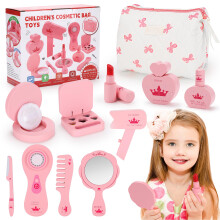 Elfcool Houten Make-up Speelset voor Peuters, Schoonheidssalon Speelgoed met Parfum, Borstel en Spiegeltje