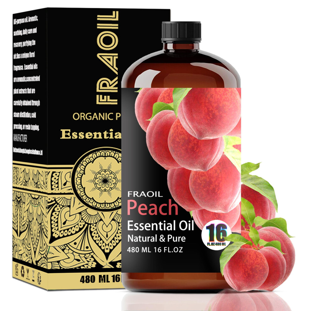 Fraoil Peach Essential Oil Peach Oil 16 Fl Oz 480 Ml For Diffuser Humidifier Yoga Cleaning Diy Candle Soap Making Perfume Gift For Women Essential Oils