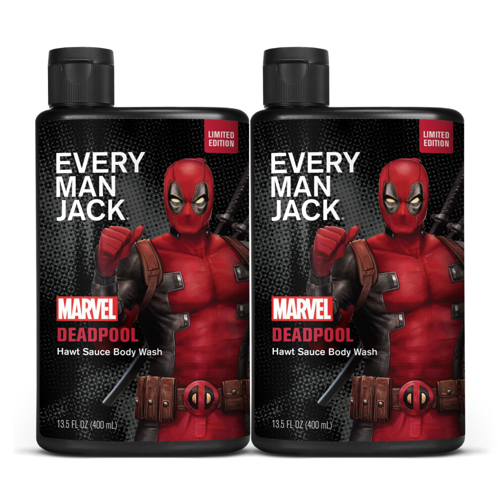 Every Man Jack Deadpool Men's Body Wash Cistic A Zvlhcujc Prpravky Na Rostlinn Bzi Bez Parabenu, Ftaltu A Barviv 13,5 Fl Oz (2 Balen)-image