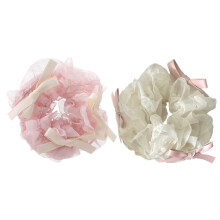 Mesh Pink Beige Satin Scrunchies - 2 stk Sl?jfestil silkeh?rb?nd Fairy Elastik Hestehaleholdere til kvinder og piger Gaver