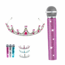 Set microfono finto e diadema di cristallo - Microfono giocattolo per ragazze con strass scintillanti e corona per Halloween, cosplay, regali per