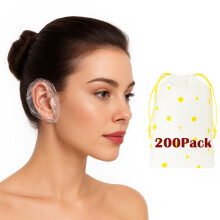 Confezione da 200 Copriorecchie Monouso Impermeabili per Doccia e Tinture per Capelli - Copriorecchie in plastica trasparente con morbido elastic