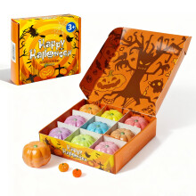 Halloween-Badebomben fr Kindergeschenke: 9 Stck Krbis-Badebomben mit Spielzeug im Inneren, berraschungsspinne, leuchtendes Badespielzeug, gru