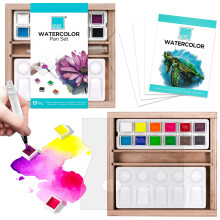 COLOR BLOCK Watercolour Paint Set sislt puolikkaat vesiharjapaletit pehmustetut puulaatikot ihanteellinen aloittelijoille lapsille lapsille aikuis