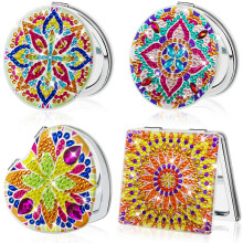 FILASLFT Espejo compacto para pintar con diamantes, espejo de maquillaje de cristal DIY, 4 piezas, espejo de bolsillo, espejo plegable porttil,