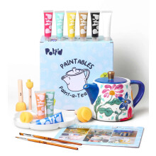 Pottd Paintables Teapot Schilderkit, DIY Aardewerk Schilderkit voor Volwassenen met Theepot, Verf, Kwasten, Sponsen, Palet en Gids