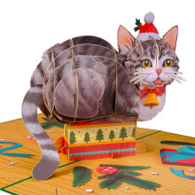 Paper Love 3D Meowy Cat Pop Up julkortspresent till jul eller semester | 5"""" x 7"""" med kuvert & anteckningsetikett