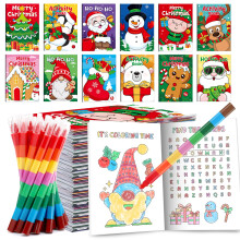 BenLouis 12 kerstmini-activiteitenboekjes met 12 kleurpotloden voor kinderen van 4-8-16 jaar Kerstfeestartikelen Bulk Verschillende hersenspellen