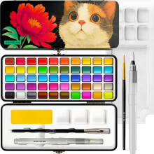 ARTISTRO 50 Colors Watercolor Paint Set - Portable Paint Set with Palette and Brush Pens - Travel Water Color Kit for Adults Professionals Kids - A