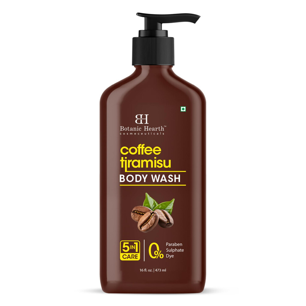 Botanic Hearth Coffee Tiramisu Body Wash 5-In-1 Care Formula Paraben & Sulphate Free 16 Fl Oz (473 Ml) Nourishing Body Cleanser With Invigorating