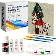Painting4Real DIY Painting Class Kit for voksne med videovejledninger: L?r at male piger med juletr? - S?dan maler du med akryl - Maler- og kunst