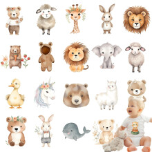 20 transferencias DTF de 5,5 pulgadas para planchar con diseos de animales de acuarela para ropa de beb, monos, baberos y regalos de baby showe