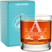 On The Rox Drinks Bicchiere da Whiskey Bourbon Personalizzato per Uomo - Set di 4 Bicchieri da Scotch Monogramma con Nome Inciso da 11 Once - Bic