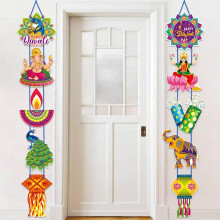KYMY Boldog Diwali tornc bannerek 2db Deepavali pva elefnt Rangoli diyas fggo ajttblk Hindu Fnyfesztivl Kltri dekorcik bejrati ajtkhoz