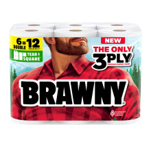 Brawny Tear-A-Square 3-laags papieren handdoeken 6 dubbele rollen = 12 gewone rollen Sterk absorberend en duurzaam met 3 velformaten (kwart halfvol)