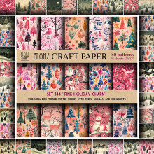 FLONZ Scrapbook-Papier (30 Muster 12""x12"") Pink Holiday Charm ~ Skurrile rosafarbene Winterszenen mit Bumen, Tieren und Ornamenten in einem flac