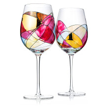 Verres à vin en verre coloré fait main - Ensemble de 2 - Idée cadeau pour fête des mères, anniversaire, crémaillère