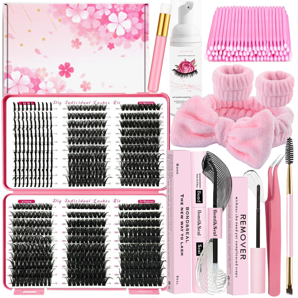Qiveaory 580Pcs Diy Lash Clusters Kit With Lash Spikes Eyelash Clusters D Cluster Eyelash Extensions Lash Bond And Seal Glue Remover Tweezers Eyelash