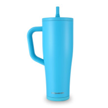 Shaker per ghiaccio Bicchiere da 40 once con manico e cannuccia | Blu caraibico da 40 once | Freddo per oltre 30 ore | Bottiglia shaker tumbler 2