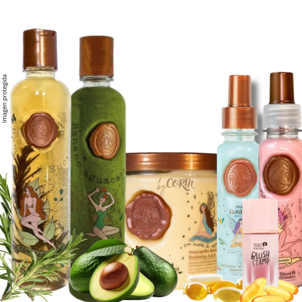 Ritual Botanico Kit 5 Crecimiento Acelerado Y Ultra Reparador S.o.s: Shampoo De Romero Mascarilla Para El Cabello Acondicionador Intensivo Plex Duo Termoprotector