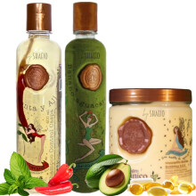 RITUAL BOTANICO Kit 3 Crecimiento Acelerado y Ultra Reparador S.O.S: Shampoo de Menta y Aj? (ampon proti lupum) + rasenka pro Cabello Bomba Capilar