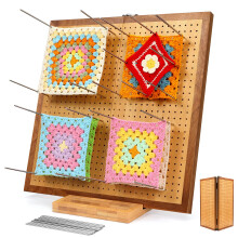 15.5"""" Foldable Crochet Blocking Board with 35 Stainless Steel Pegs - Upgrade Large Blocking Boards for Crochet Projects Bamboo Granny Square Croche
