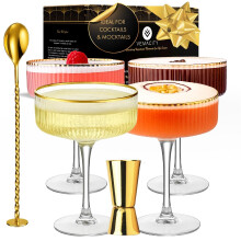 VEMACITY - Ribbed Espresso Martini -lasisetti 4 kpl kultareunuksilla - Vintage Cocktail -lasit Margaritas Champagnelle ja muille - Sislt Jiggerin